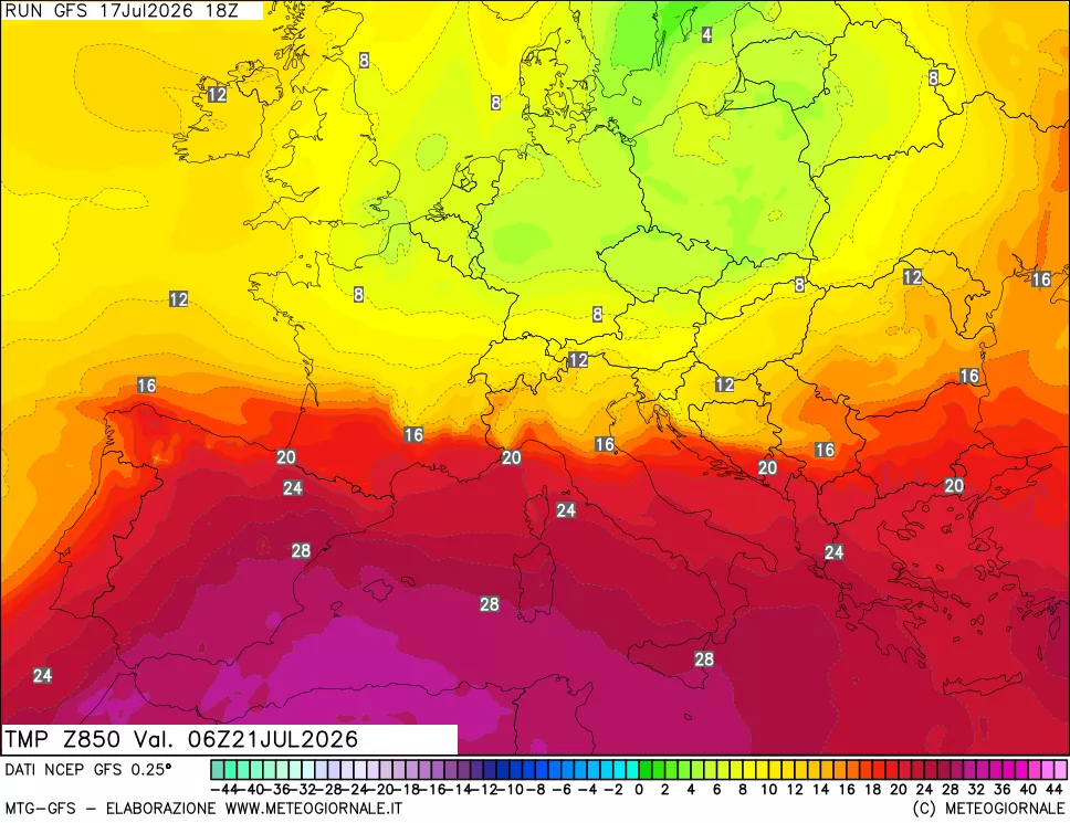 mappa 850 hPa Temp