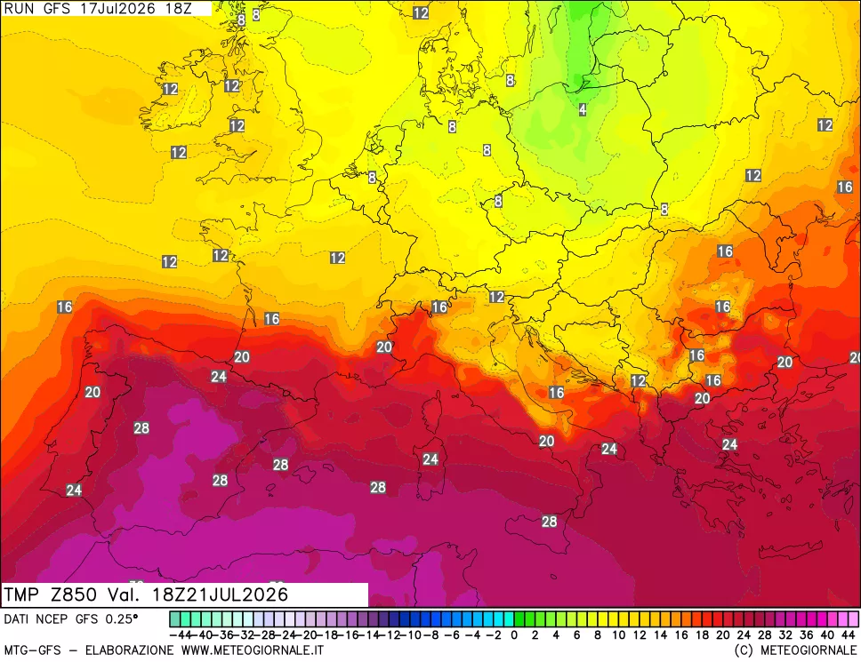 mappa 850 hPa Temp
