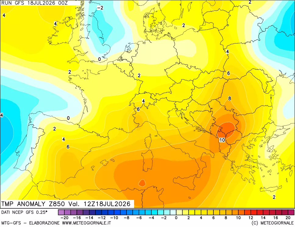 mappa 850 hPa Temp Anomaly vs Cli.No 1981-2010