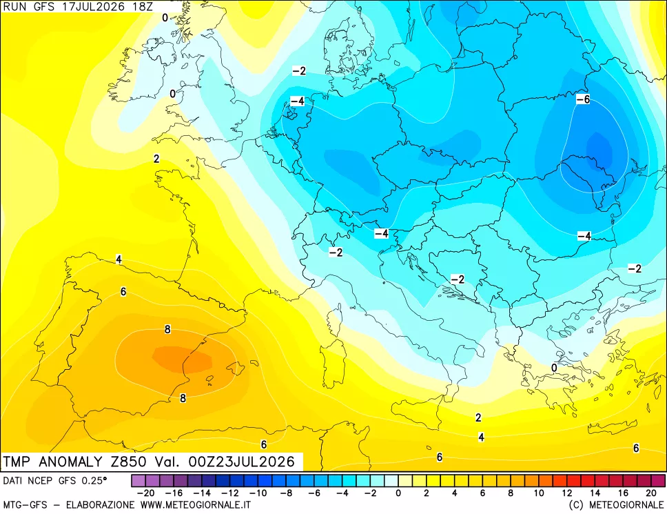 mappa 850 hPa Temp Anomaly vs Cli.No 1981-2010