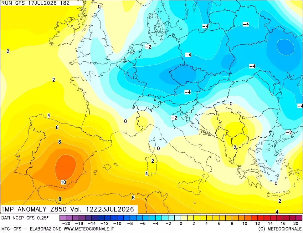mappa 850 hPa Temp Anomaly vs Cli.No 1981-2010