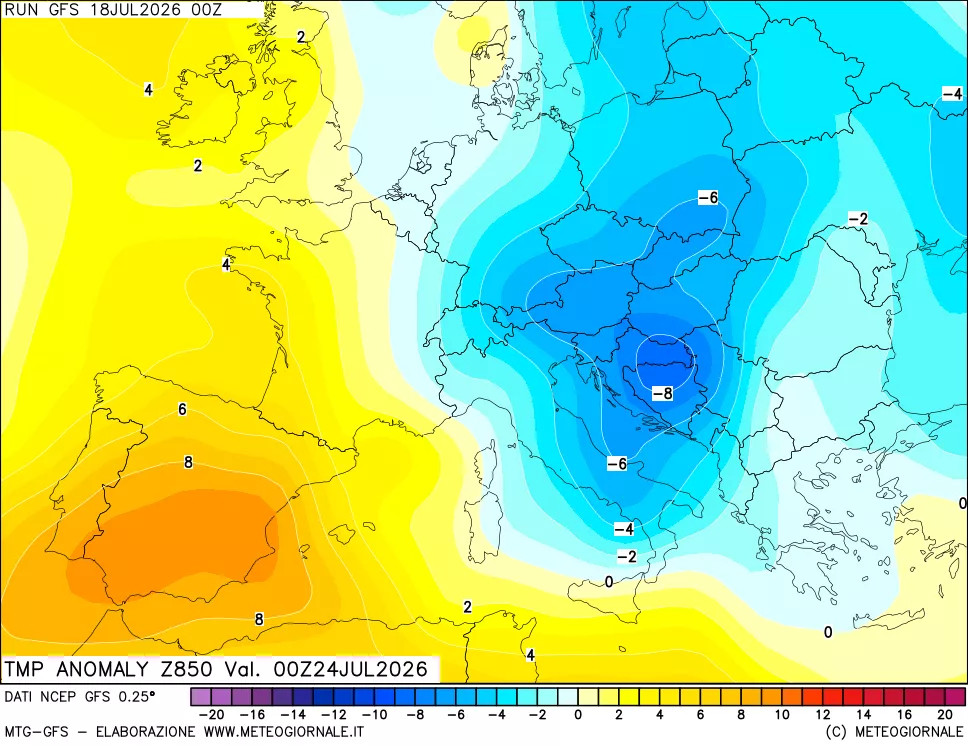 mappa 850 hPa Temp Anomaly vs Cli.No 1981-2010