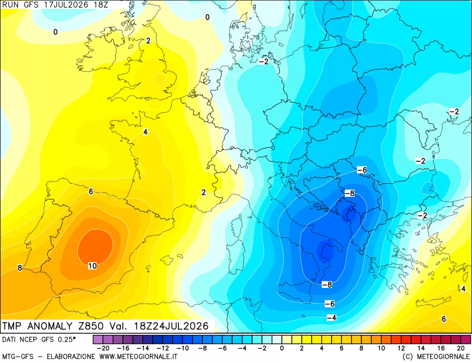 mappa 850 hPa Temp Anomaly vs Cli.No 1981-2010