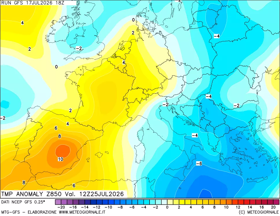 mappa 850 hPa Temp Anomaly vs Cli.No 1981-2010