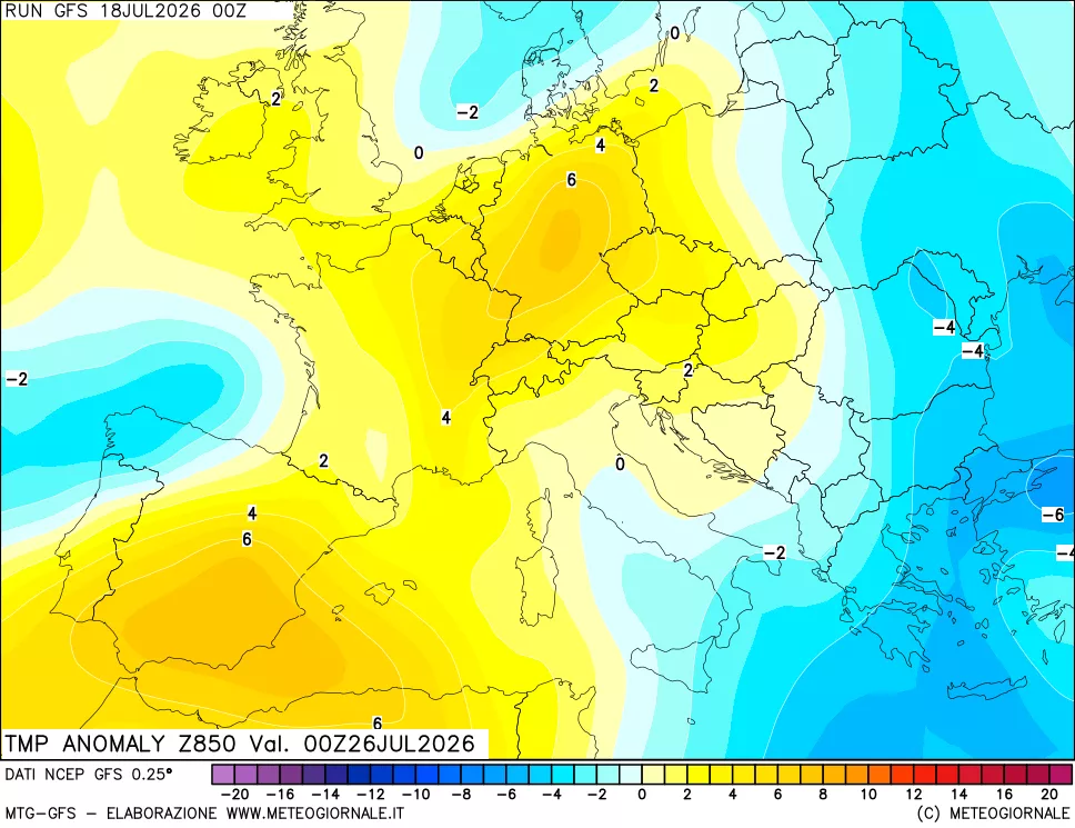 mappa 850 hPa Temp Anomaly vs Cli.No 1981-2010