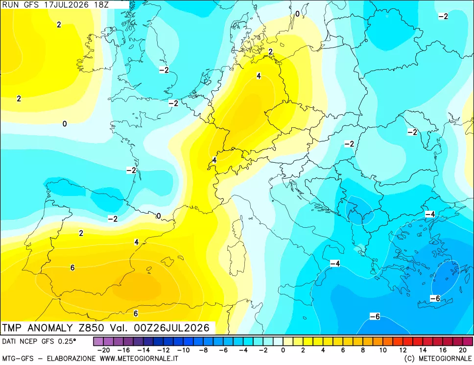 mappa 850 hPa Temp Anomaly vs Cli.No 1981-2010
