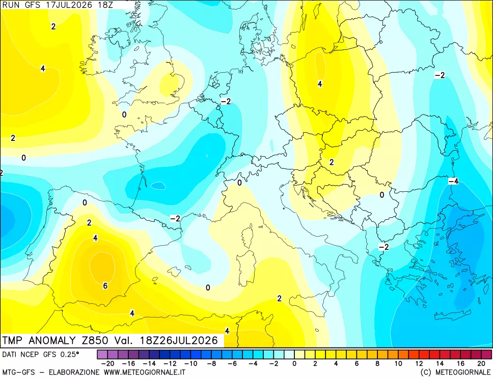 mappa 850 hPa Temp Anomaly vs Cli.No 1981-2010