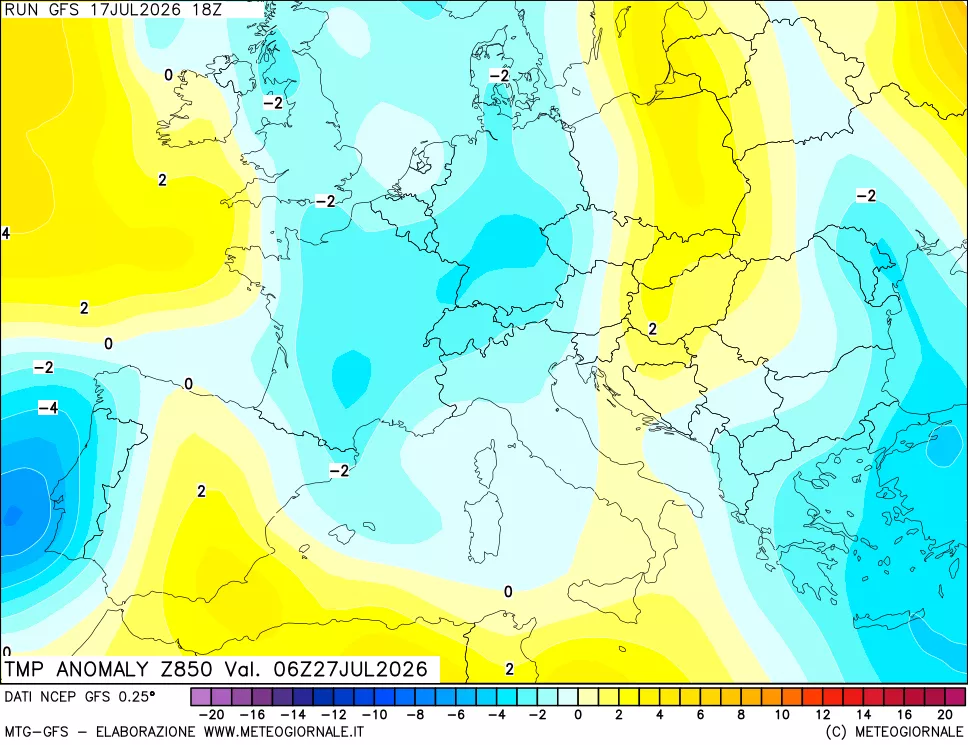 mappa 850 hPa Temp Anomaly vs Cli.No 1981-2010