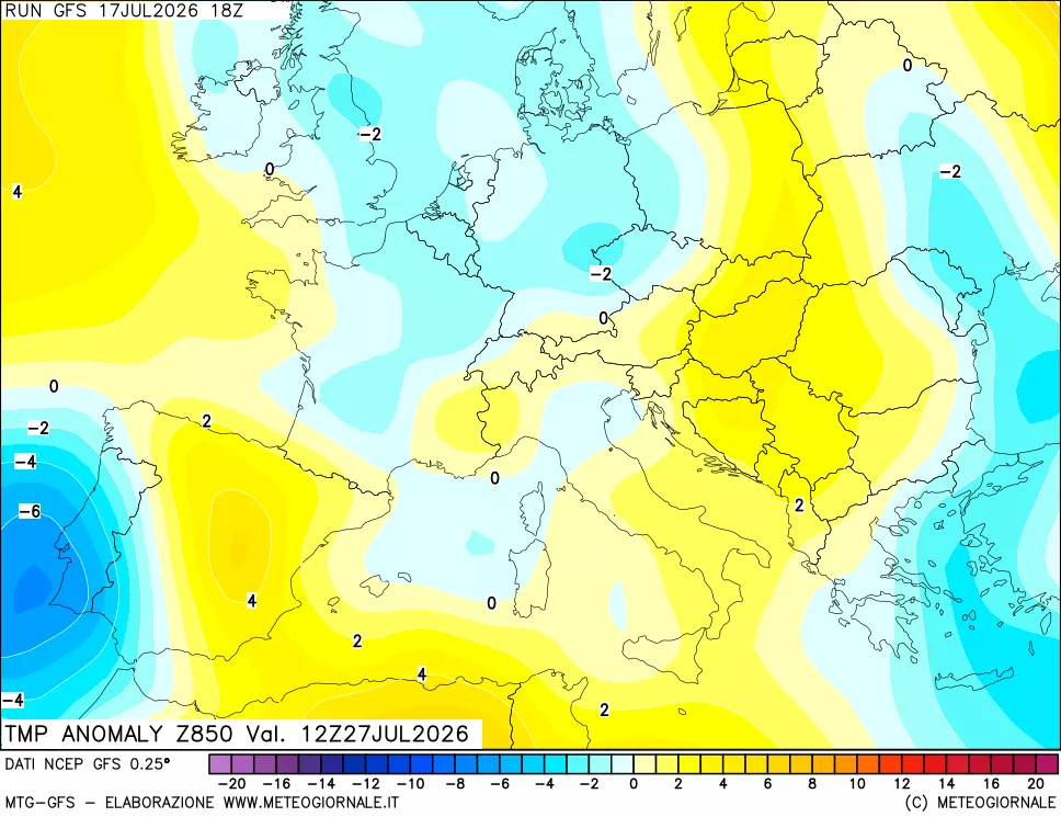 mappa 850 hPa Temp Anomaly vs Cli.No 1981-2010