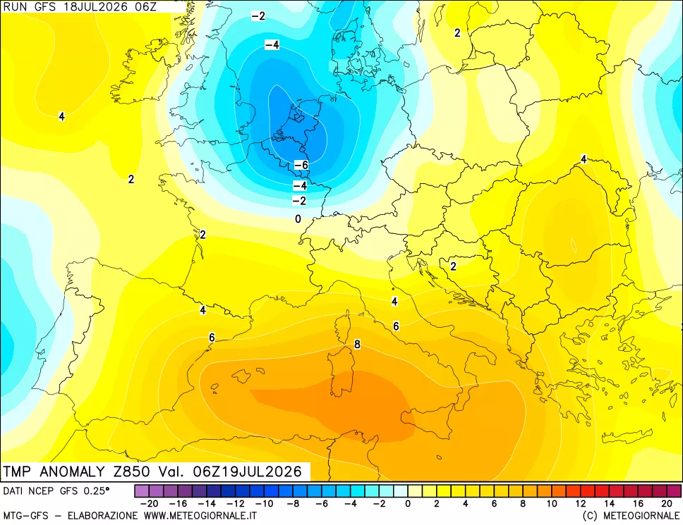 mappa 850 hPa Temp Anomaly vs Cli.No 1981-2010
