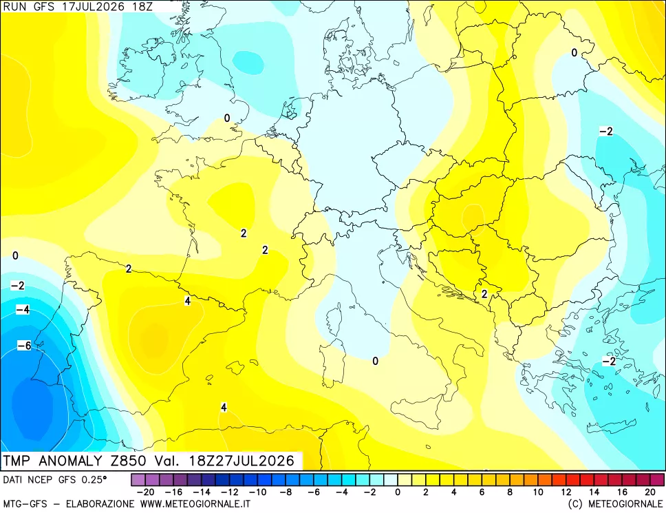 mappa 850 hPa Temp Anomaly vs Cli.No 1981-2010