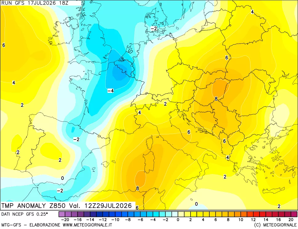 mappa 850 hPa Temp Anomaly vs Cli.No 1981-2010