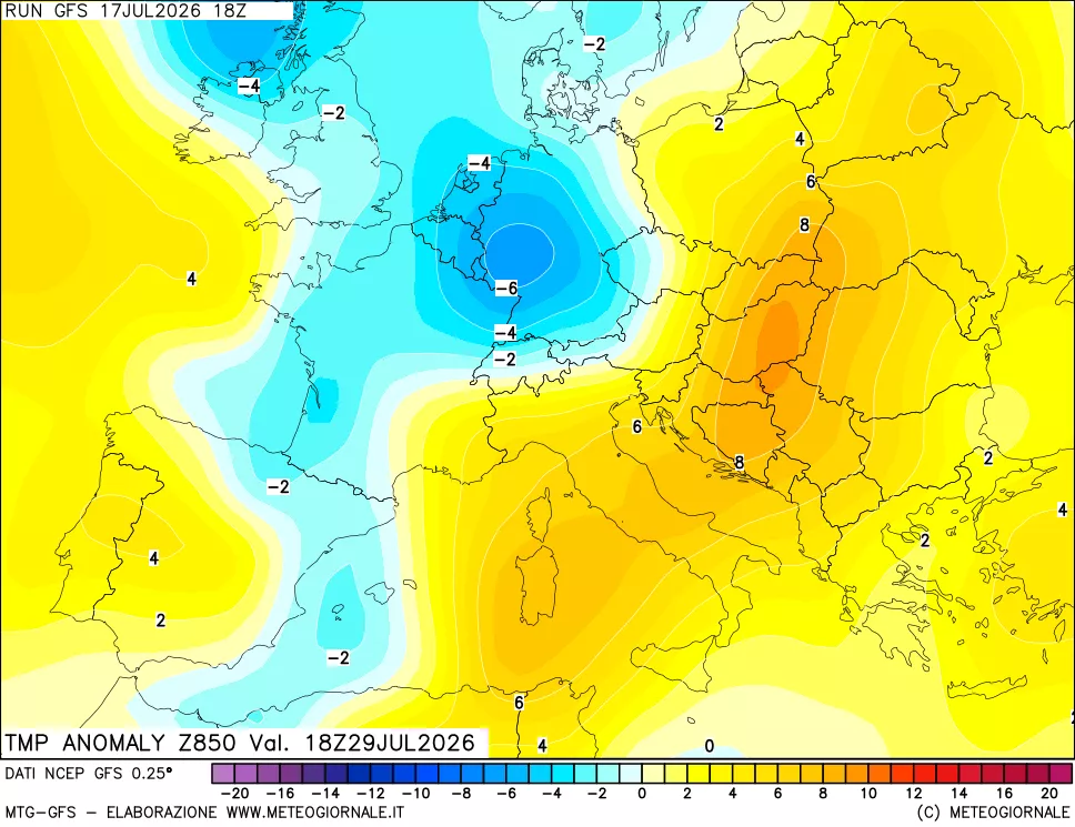 mappa 850 hPa Temp Anomaly vs Cli.No 1981-2010