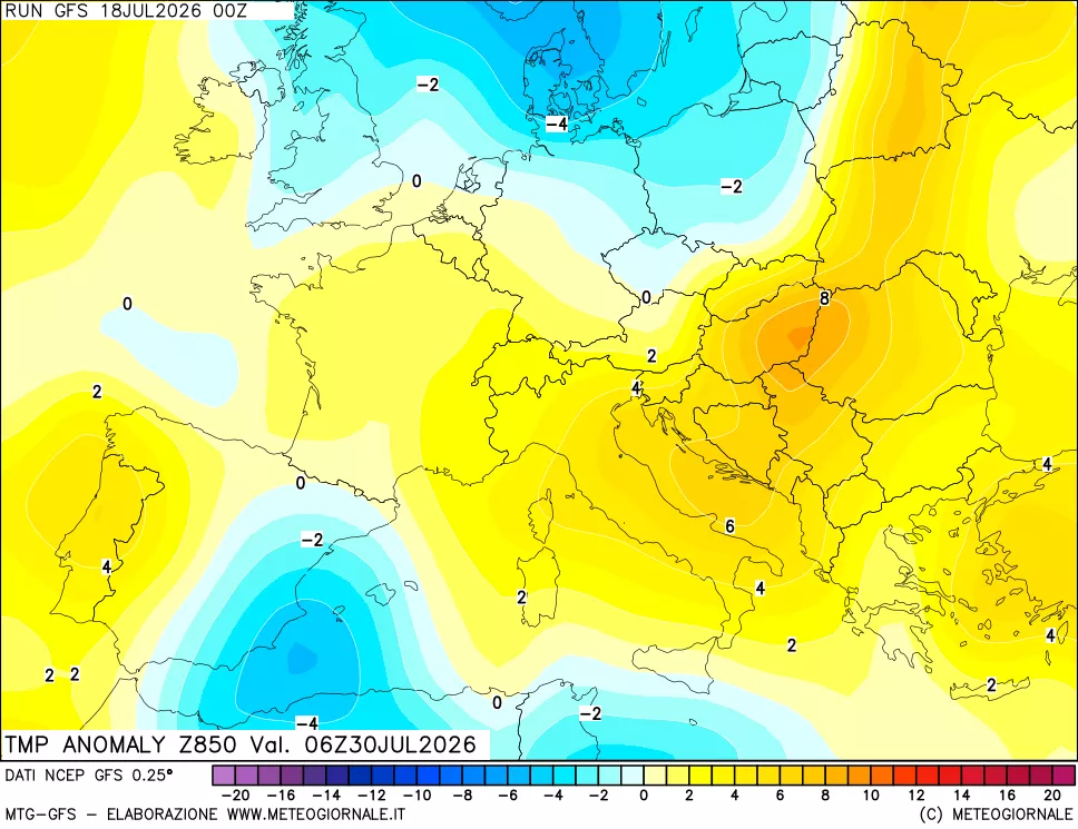 mappa 850 hPa Temp Anomaly vs Cli.No 1981-2010