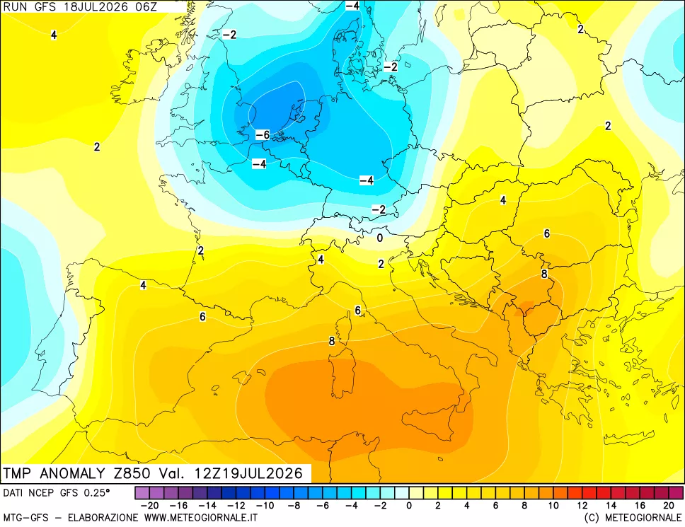 mappa 850 hPa Temp Anomaly vs Cli.No 1981-2010