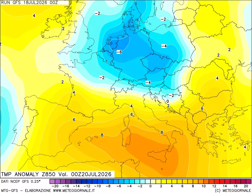 mappa 850 hPa Temp Anomaly vs Cli.No 1981-2010