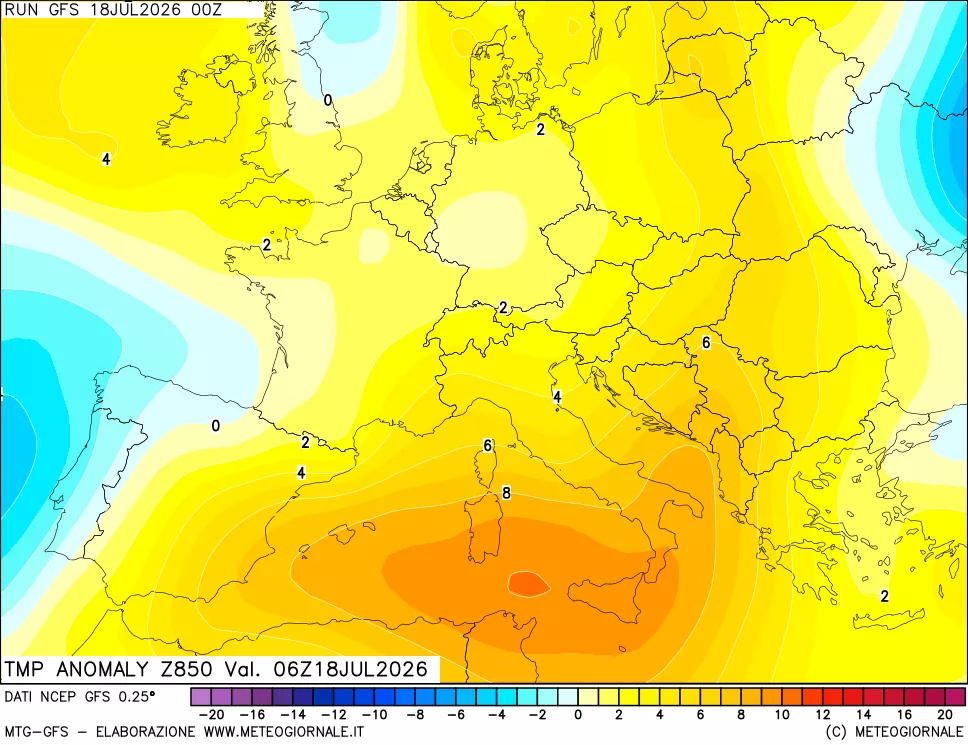 mappa 850 hPa Temp Anomaly vs Cli.No 1981-2010