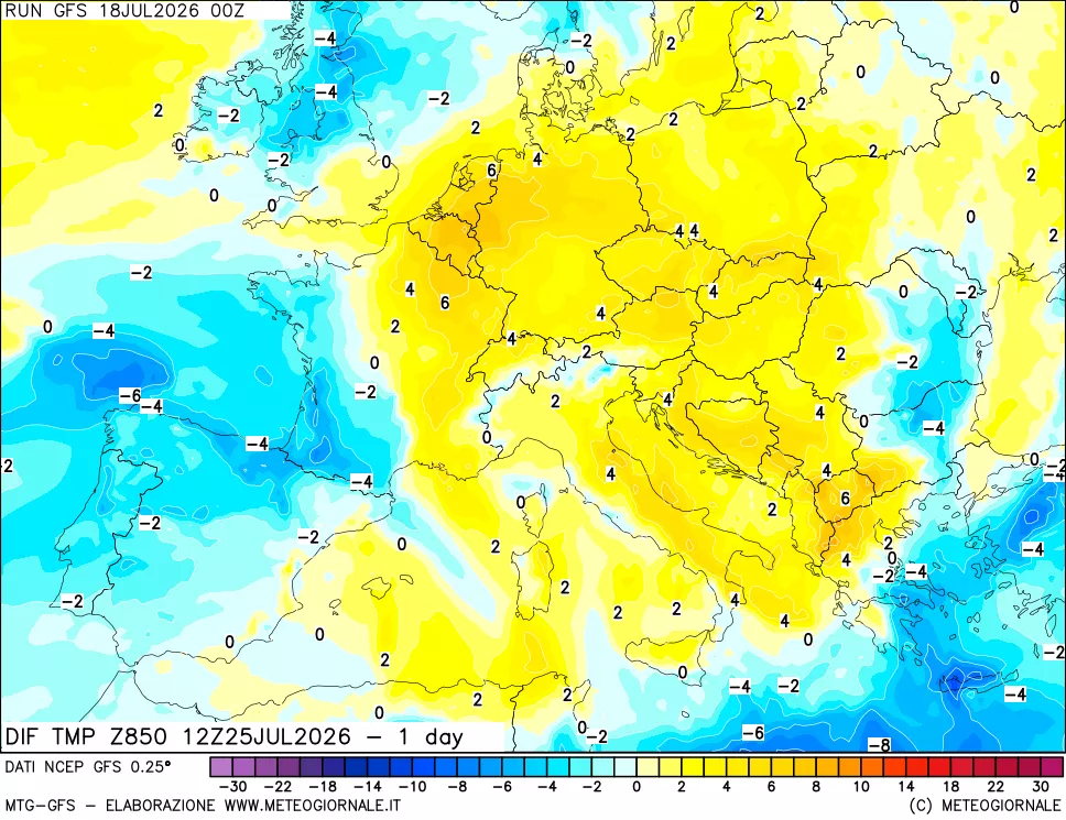 mappa 850 hPA Dif. Temp -24 ore