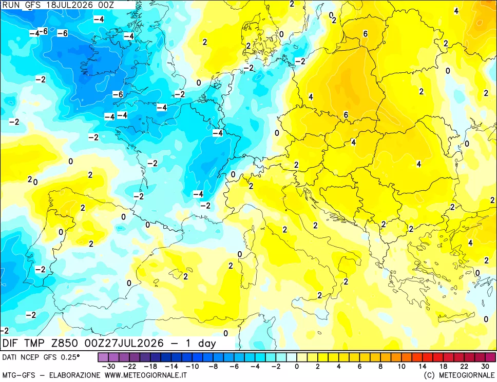 mappa 850 hPA Dif. Temp -24 ore