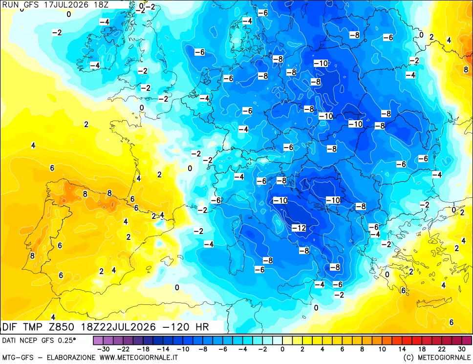 mappa 850 hPA Dif. Temp - Init