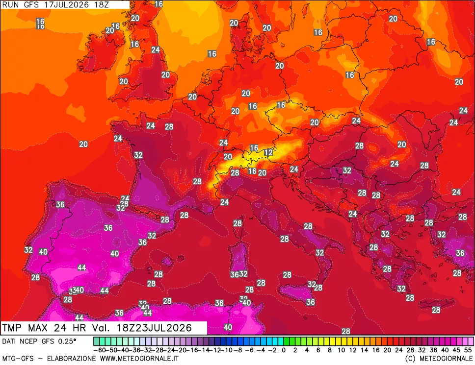 mappa Temperatura massima 24 ore
