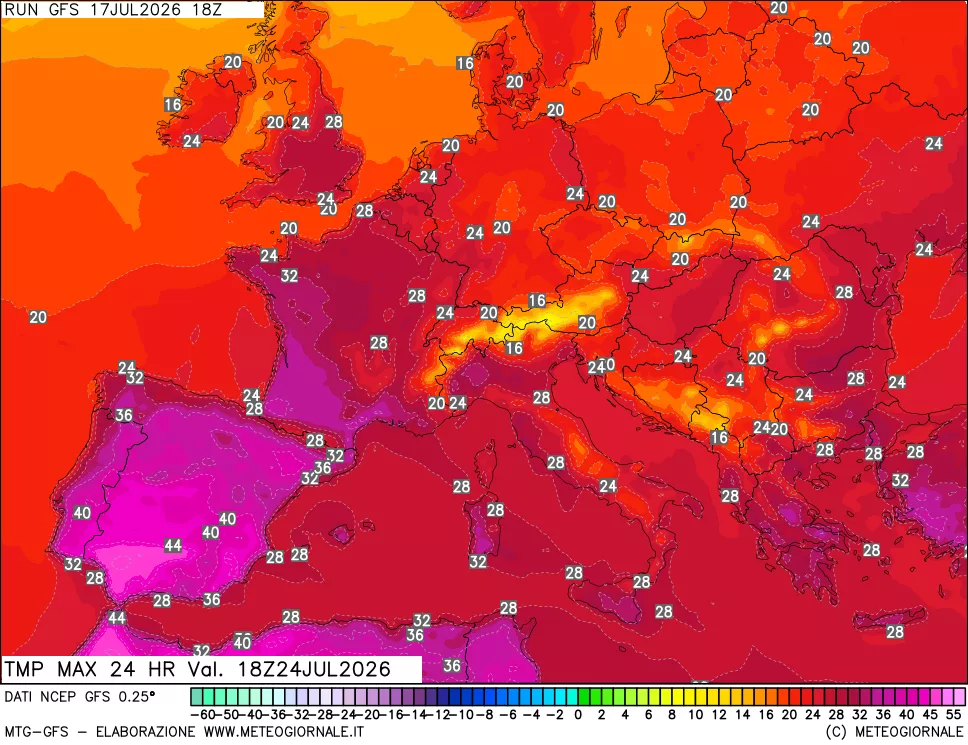 mappa Temperatura massima 24 ore