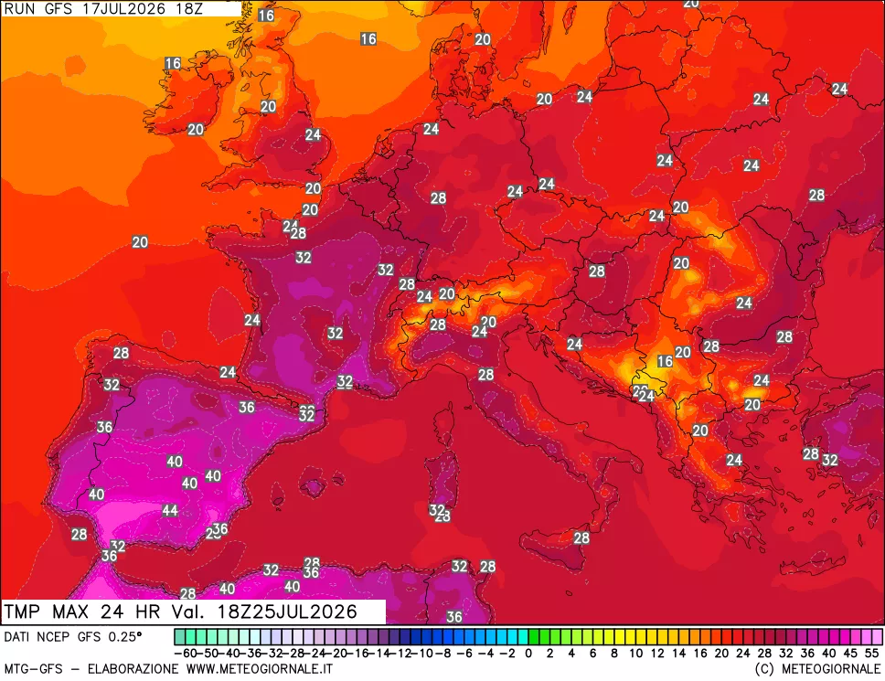 mappa Temperatura massima 24 ore