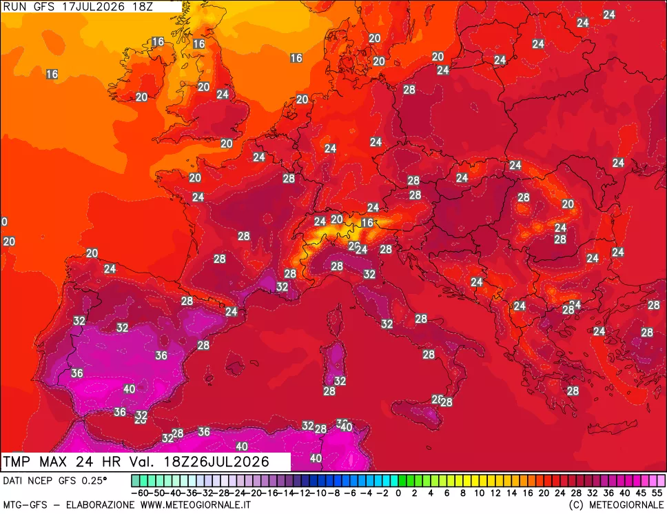 mappa Temperatura massima 24 ore