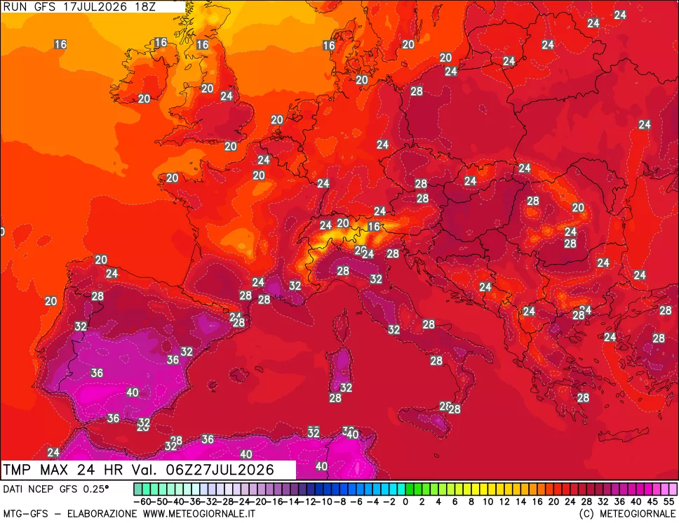mappa Temperatura massima 24 ore