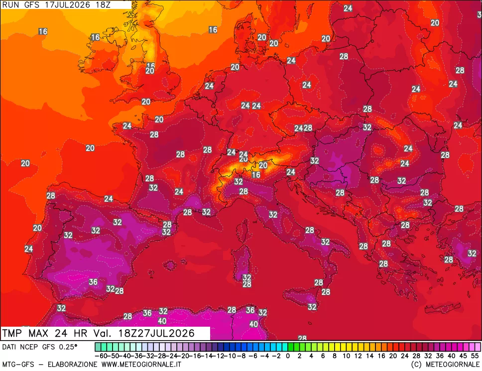 mappa Temperatura massima 24 ore