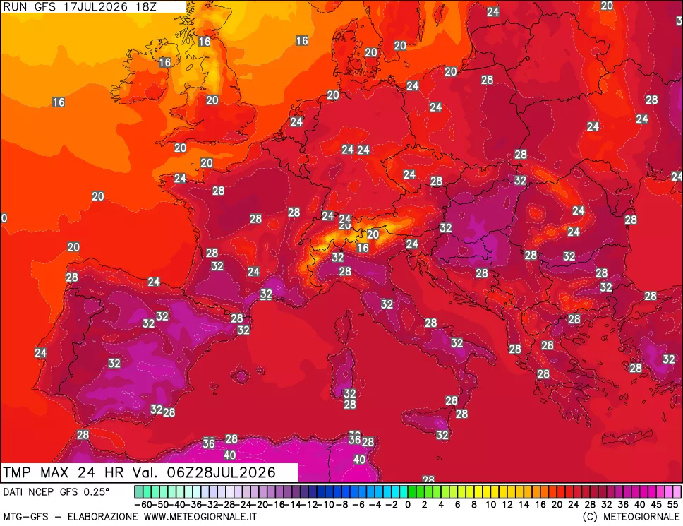 mappa Temperatura massima 24 ore