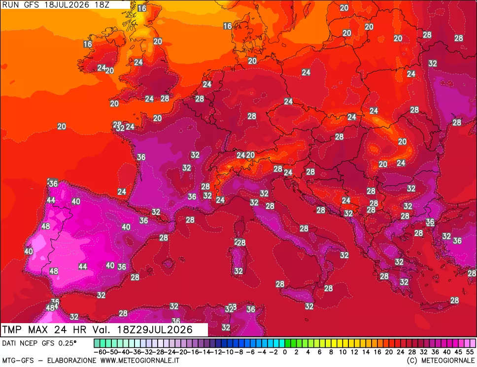 mappa Temperatura massima 24 ore