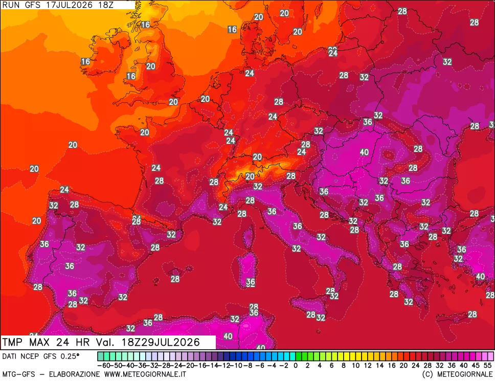 mappa Temperatura massima 24 ore