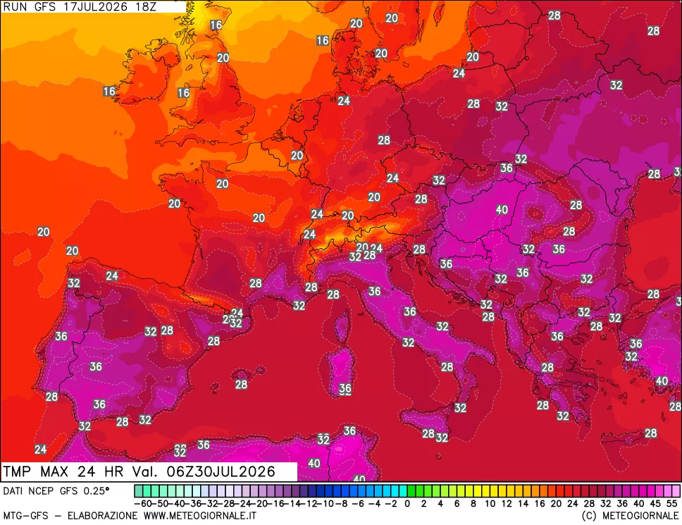mappa Temperatura massima 24 ore