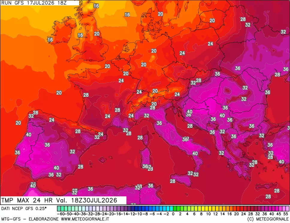mappa Temperatura massima 24 ore