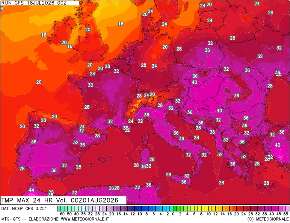 mappa Temperatura massima 24 ore