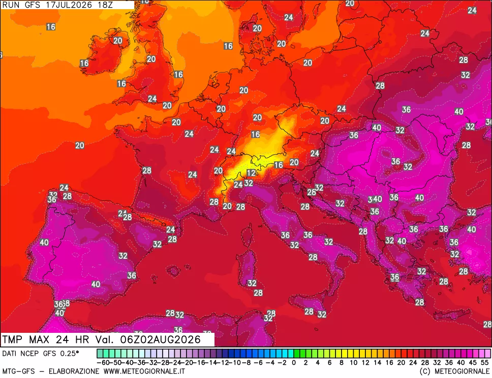 mappa Temperatura massima 24 ore