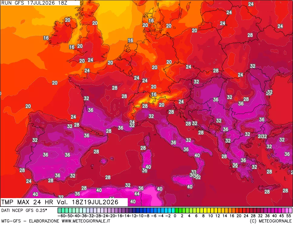 mappa Temperatura massima 24 ore