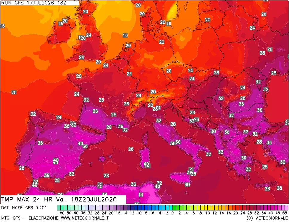 mappa Temperatura massima 24 ore