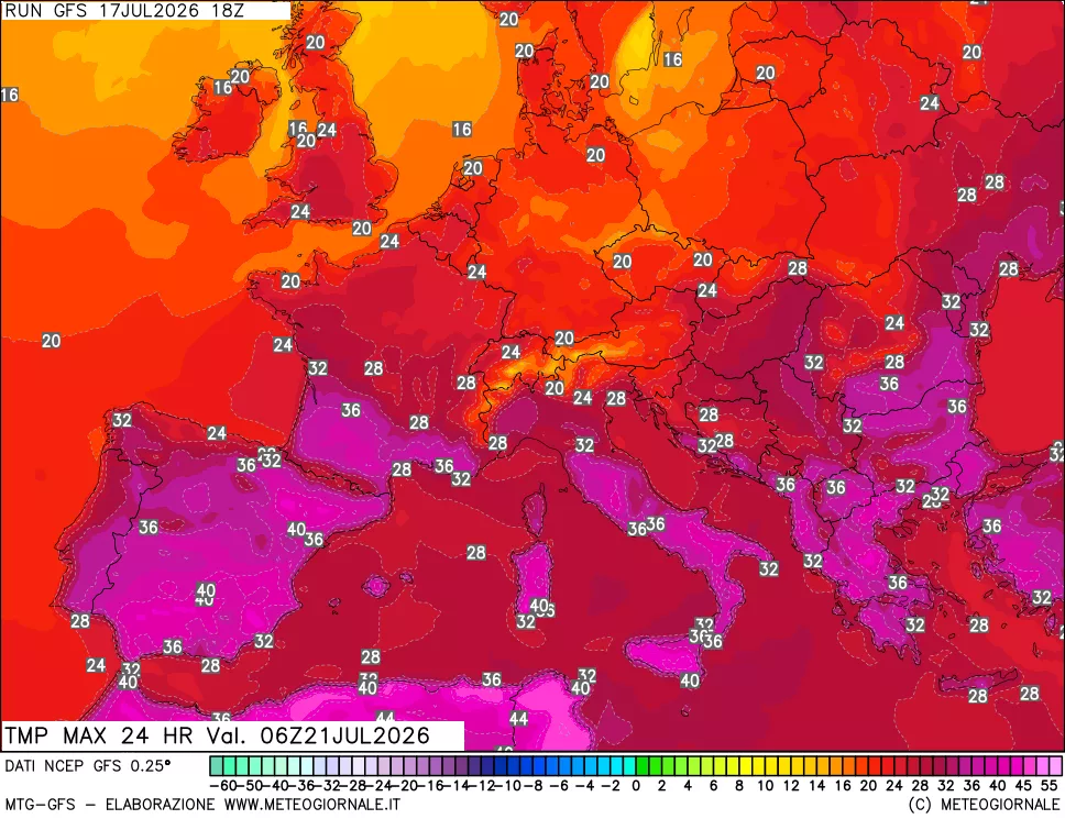 mappa Temperatura massima 24 ore