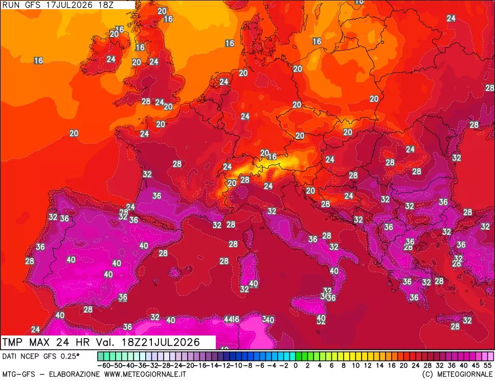 mappa Temperatura massima 24 ore