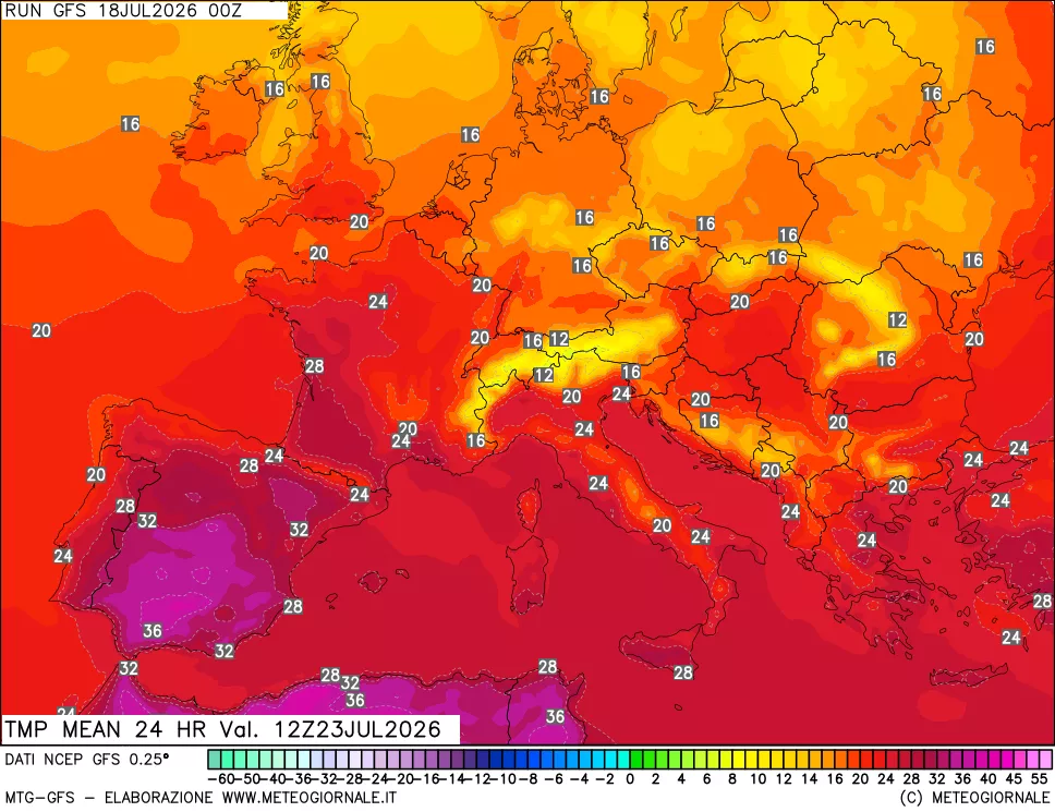 mappa Temperatura media 24 ore