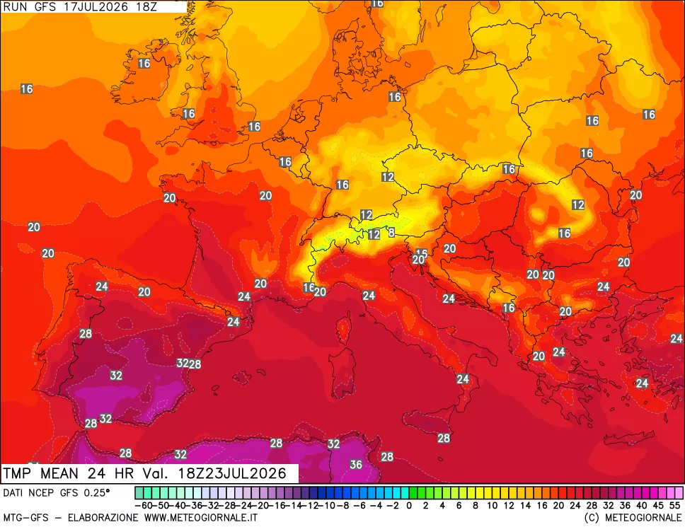 mappa Temperatura media 24 ore
