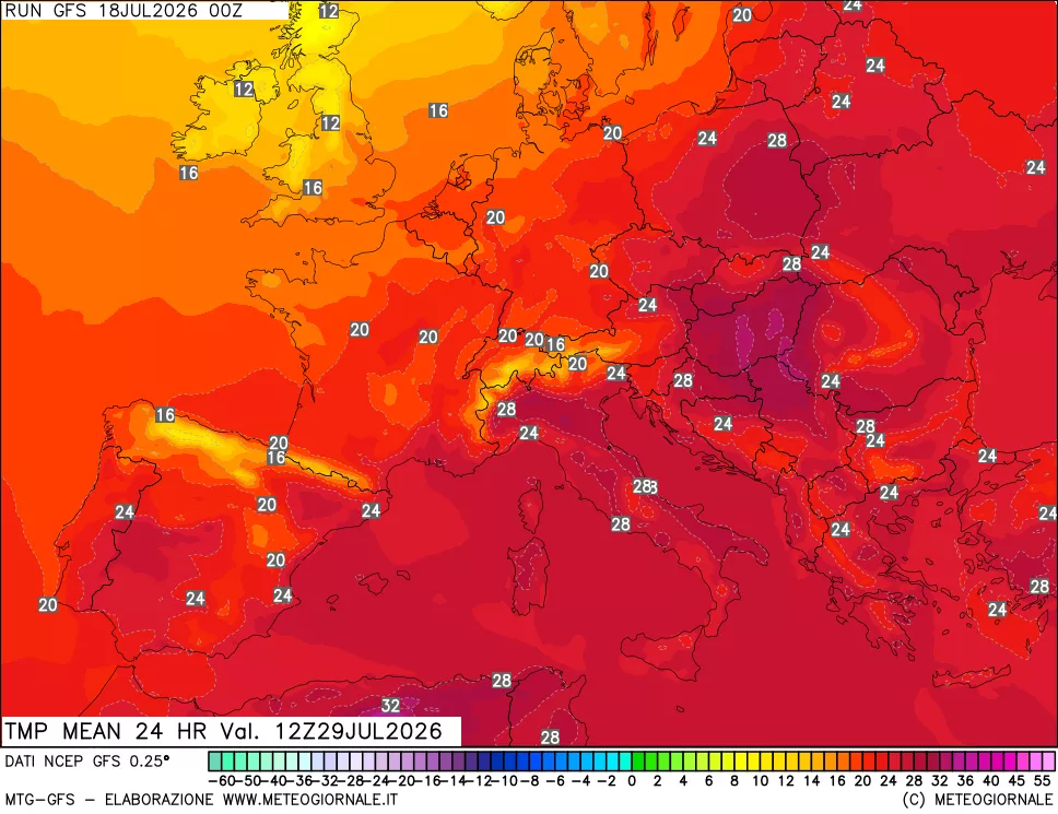 mappa Temperatura media 24 ore
