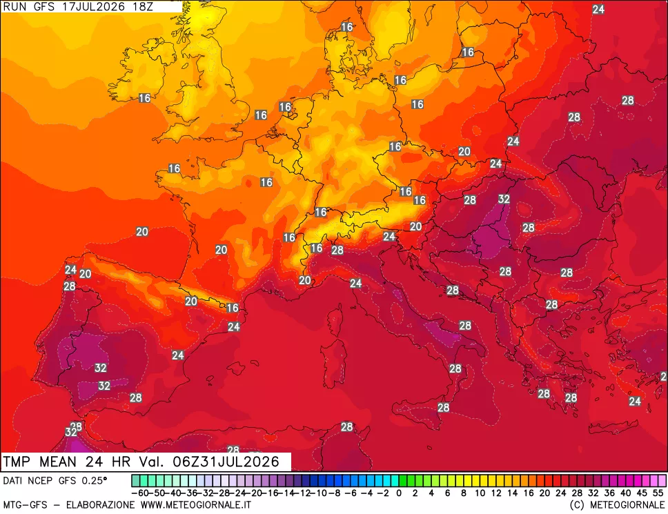 mappa Temperatura media 24 ore