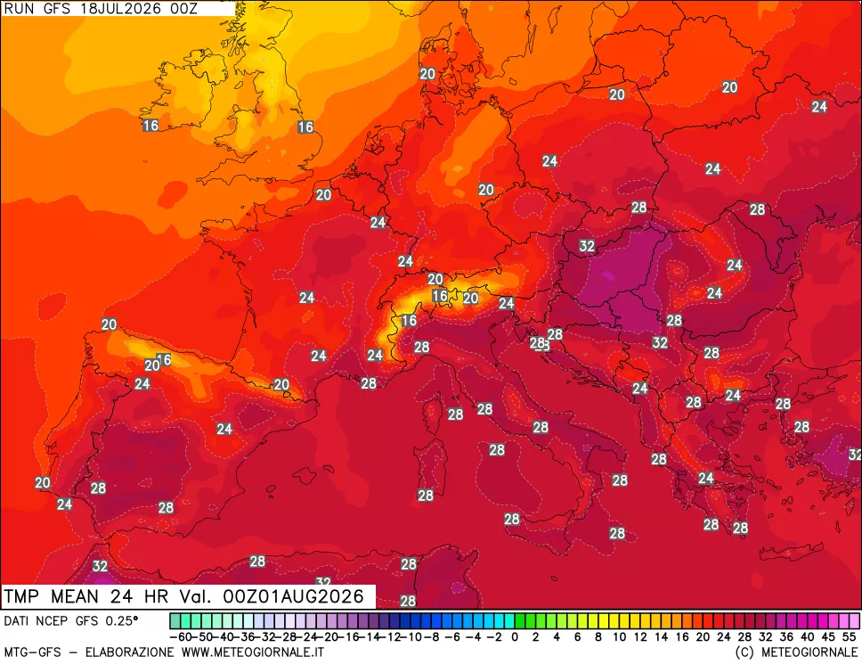 mappa Temperatura media 24 ore