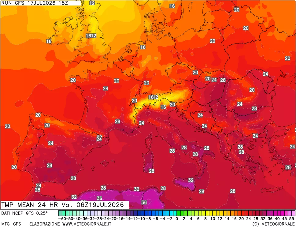 mappa Temperatura media 24 ore