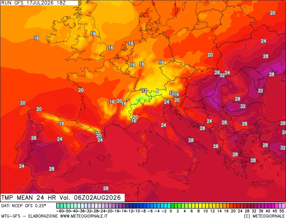 mappa Temperatura media 24 ore