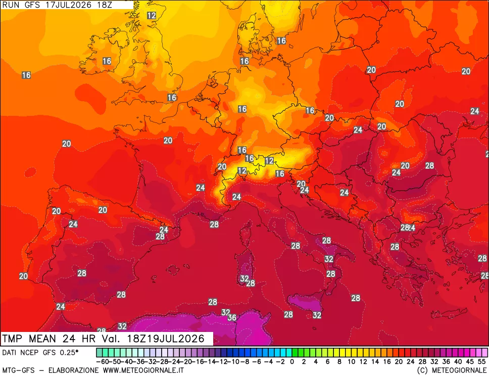mappa Temperatura media 24 ore