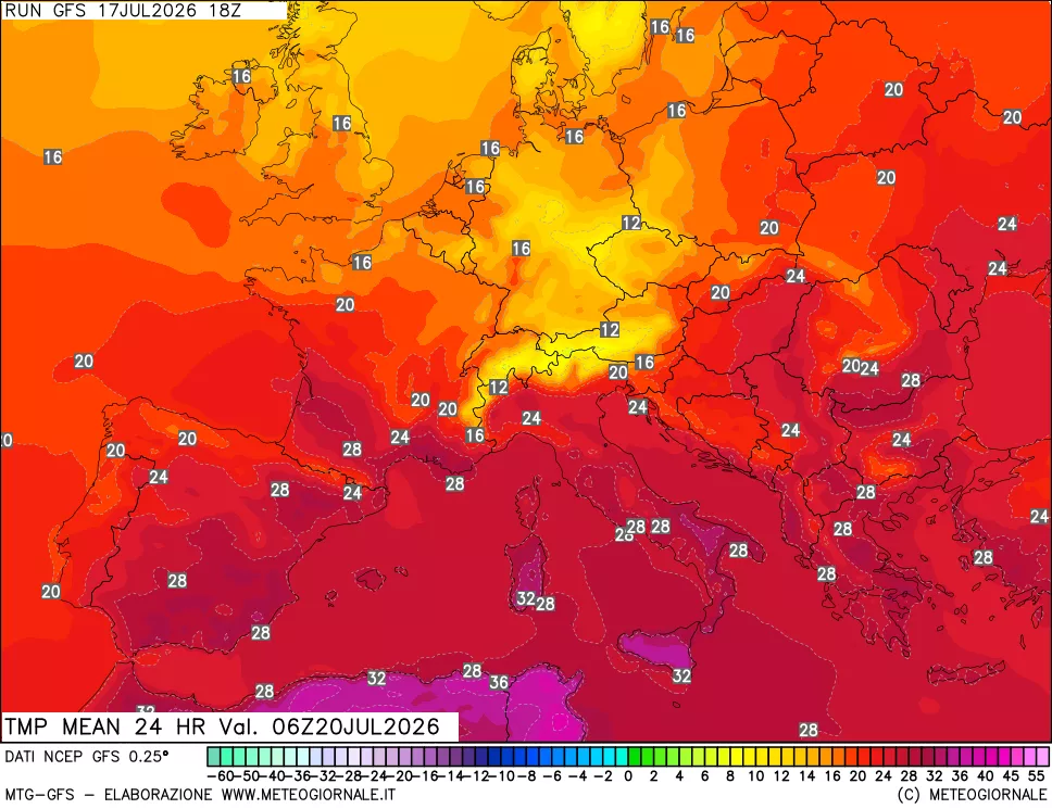 mappa Temperatura media 24 ore